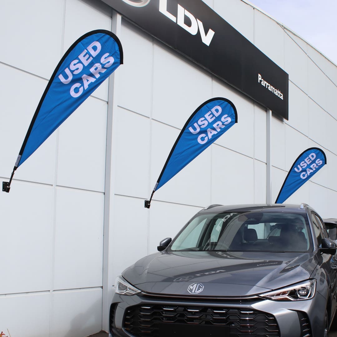 Used Cars Blue White Teardrop Flag Double Sided