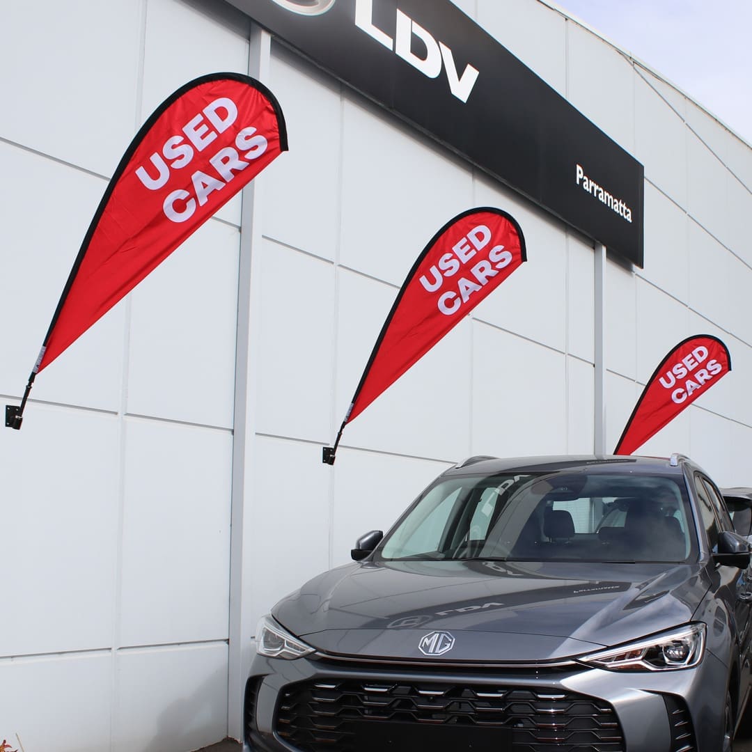 Used Cars Red White Teardrop Flag Double Sided